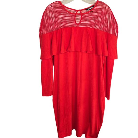 Project Runway OX Red Ruffle Net Women's Long Sleeves Dress Plus Size 14W 16W - Picture 2 of 6